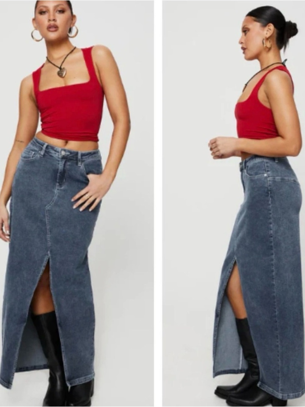 NWT New Princess Polly Size 6 Batkins Maxi Skirt Dark Wash Denim Front Slit
